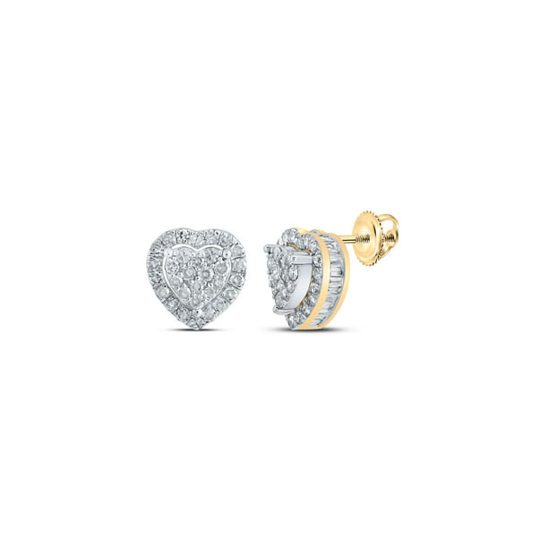 10k White Gold Round Diamond Heart Outline Screwback Earrings 1/8 Cttw 